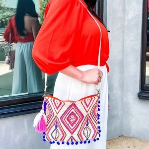 ❄️ Aztec Embellished Large Canvas Crossbody, NWT